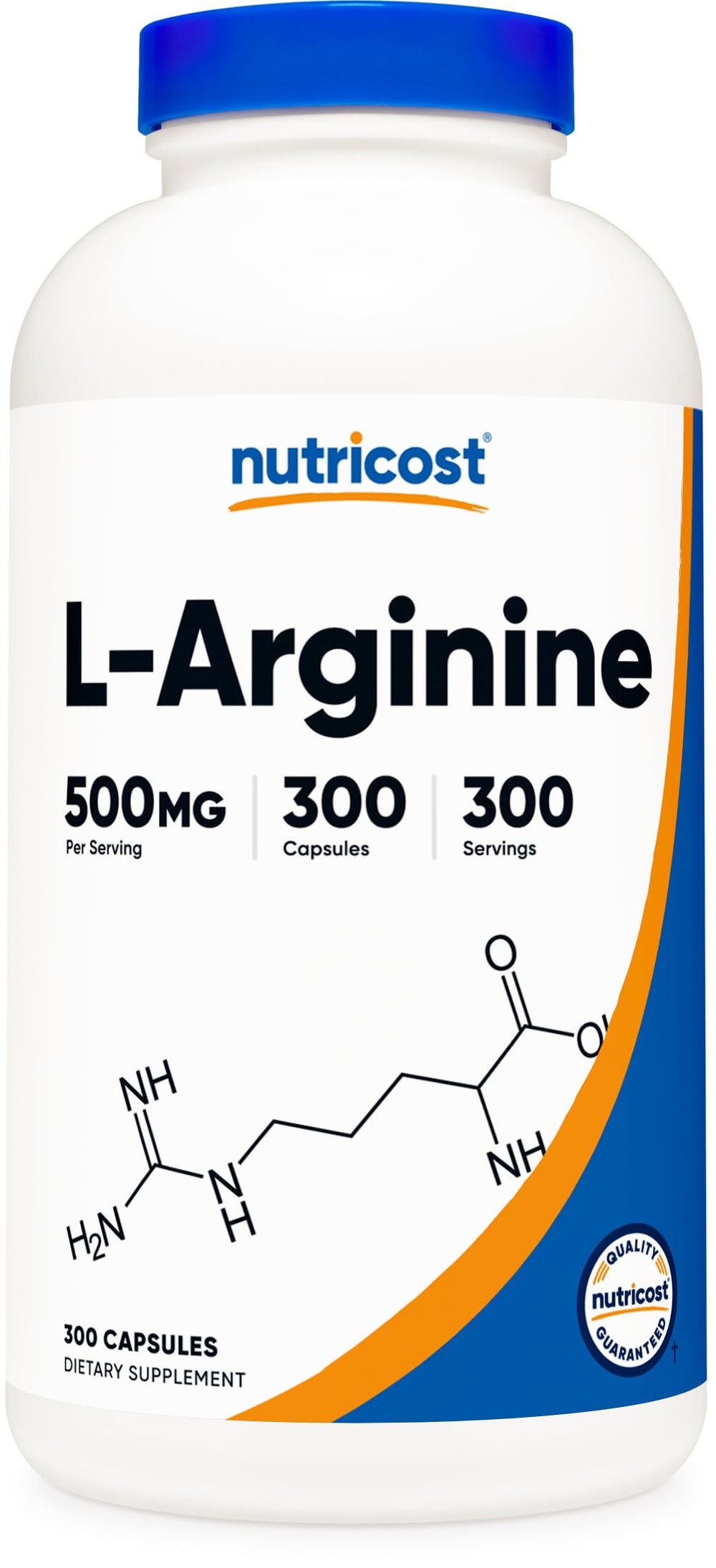 Nutricost L-Arginine 500mg bottle and capsules (front view)