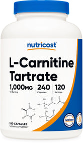 Nutricost L-Carnitine Tartrate 1000mg bottle with 240 capsules