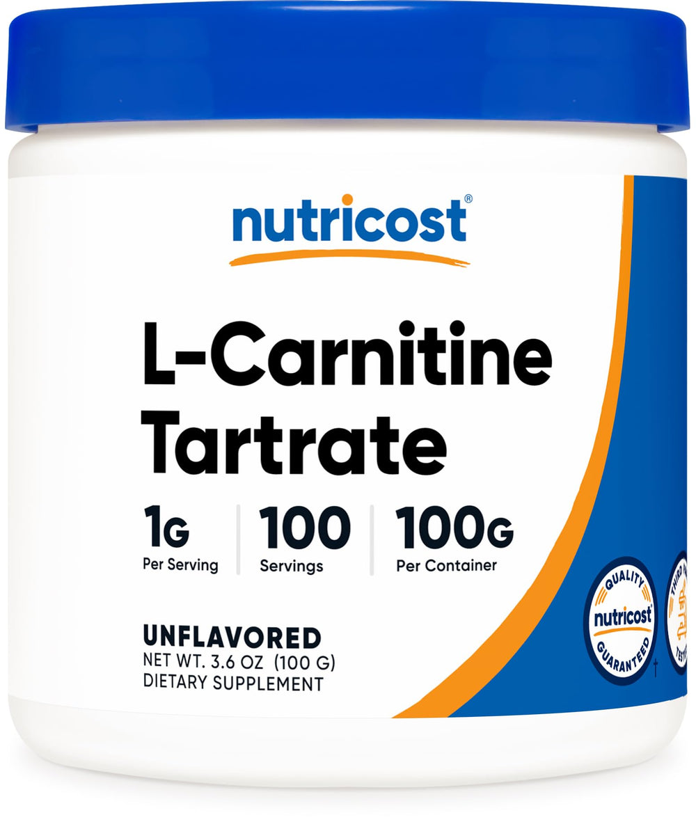 Front view of Nutricost L-Carnitine Tartrate Powder bottle (100 g)