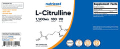 Nutricost L-Citrulline certifications and GMP notes visible.