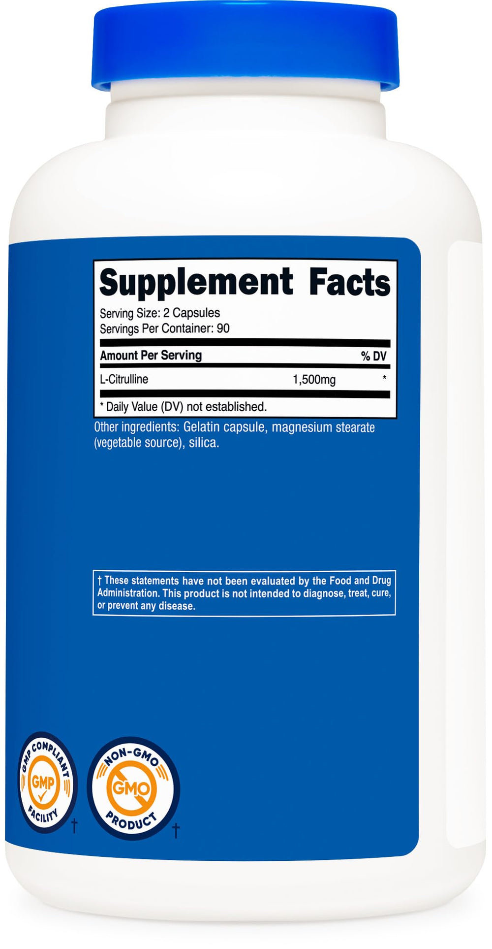Gluten-free and Non-GMO badges on Nutricost L-Citrulline packaging