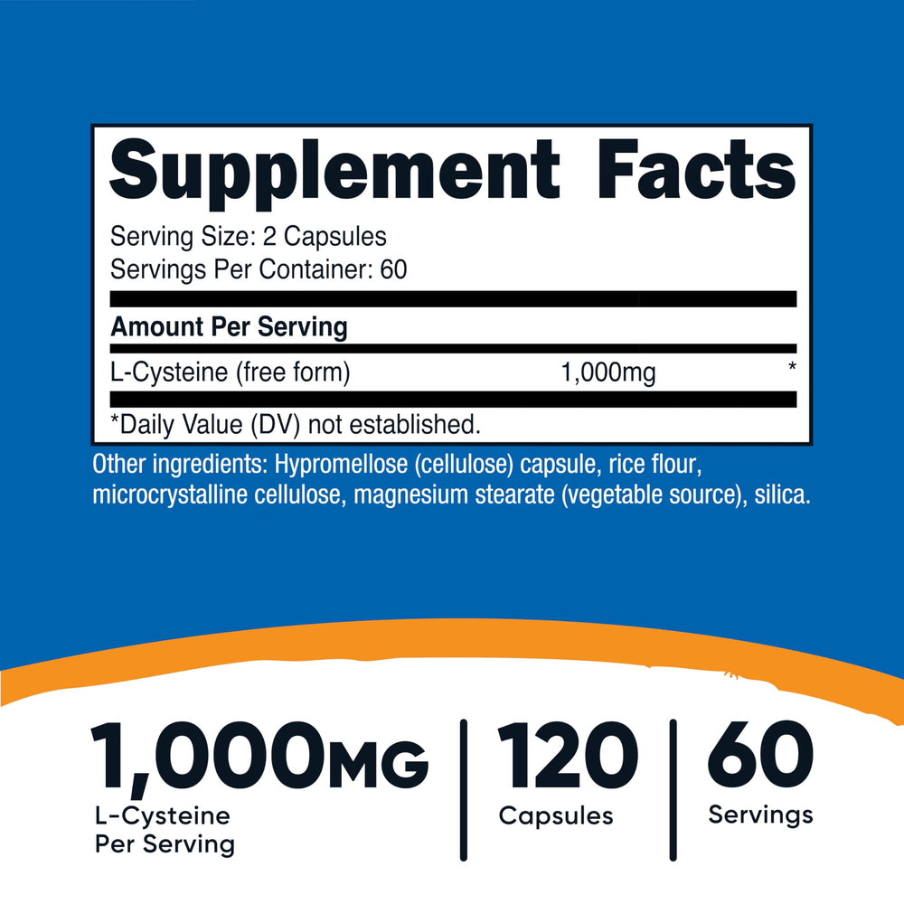 Close-up of Nutricost L-Cysteine 1000mg label