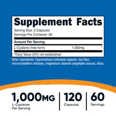 Close-up of Nutricost L-Cysteine 1000mg label