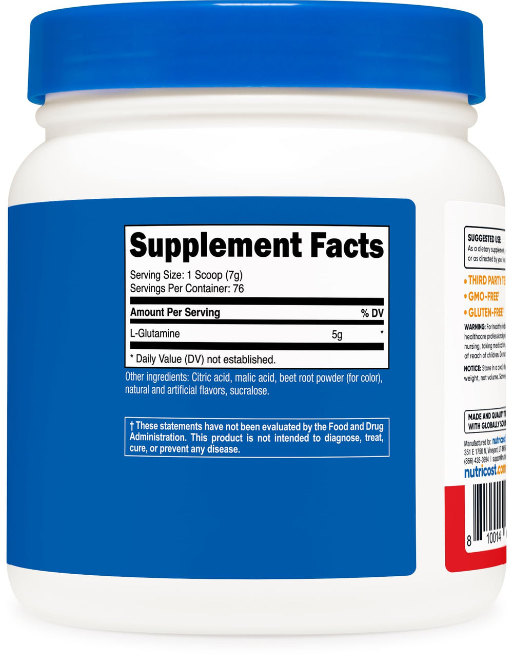 Nutricost nutrition panel shows gluten-free and non-GMO status