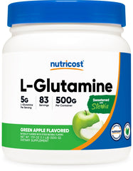 Nutricost L-Glutamine Green Apple 500g bottle front view