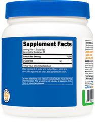 Nutricost L-Glutamine Green Apple label highlighting NSF and GMP quality.