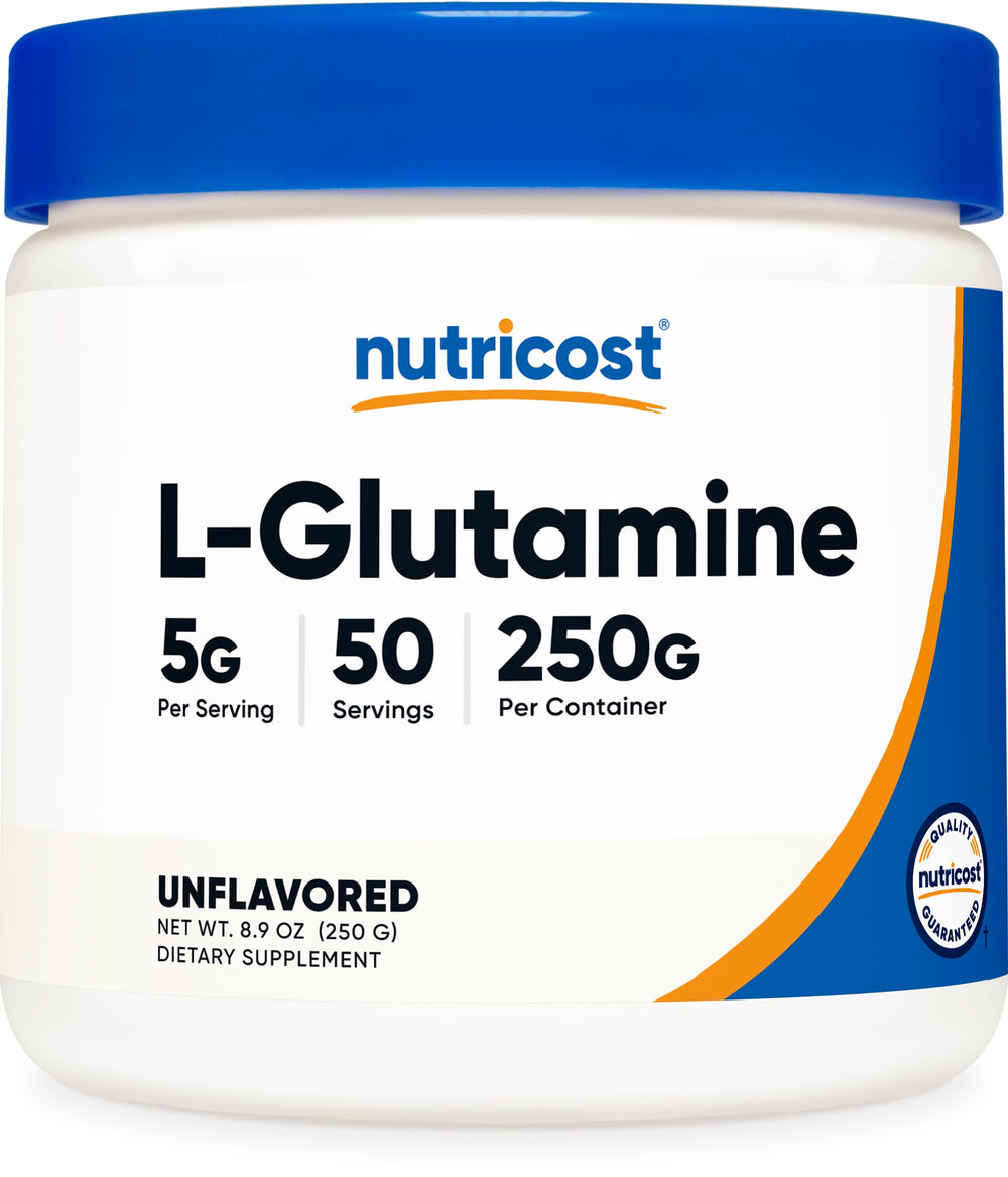 Nutricost L-Glutamine powder bottle 250g front view