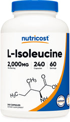 Nutricost L-Isoleucine capsules closeup for workouts and recovery