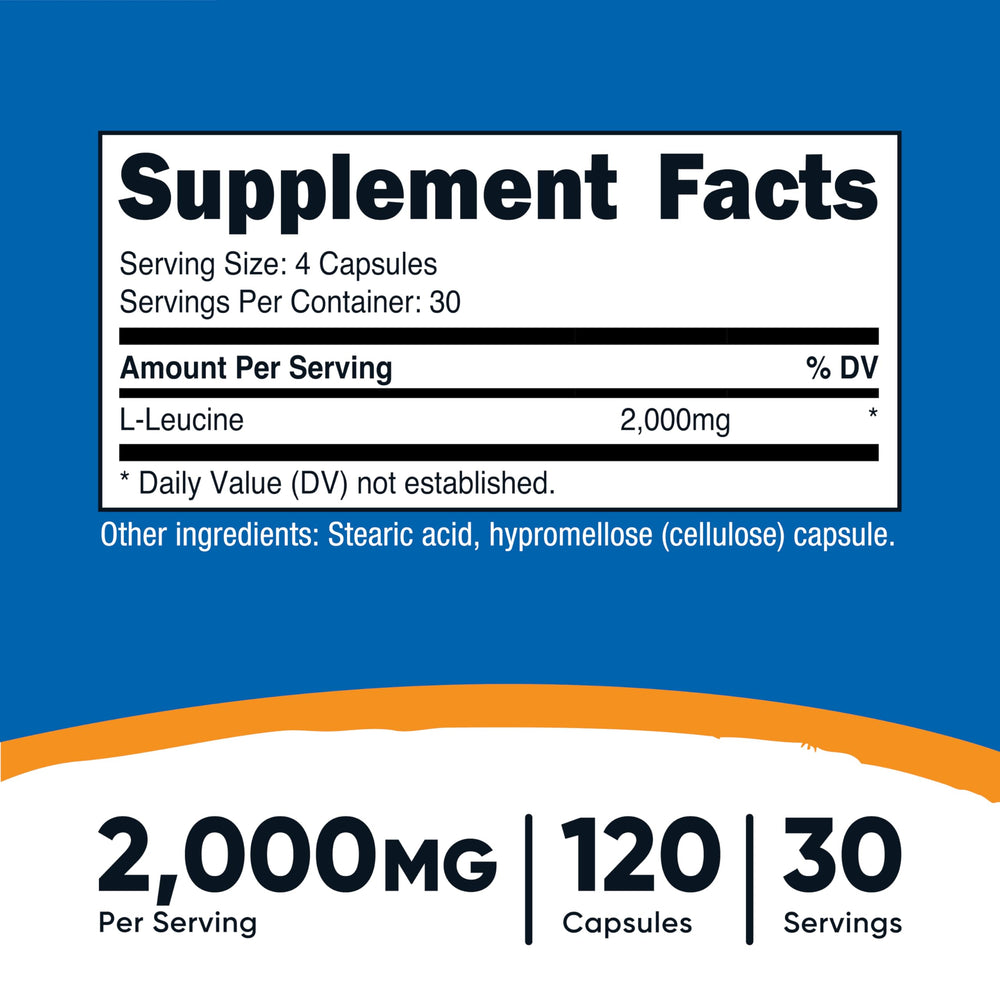 Close-up of L-Leucine 2000mg label