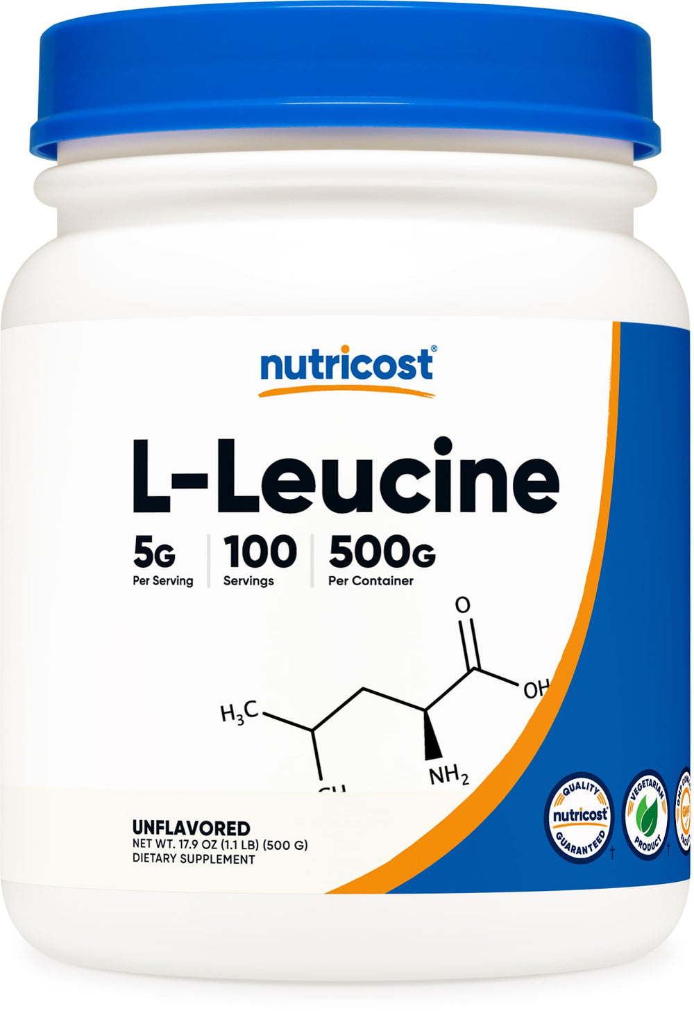 Nutricost L-Leucine Powder 500 g bottle front view
