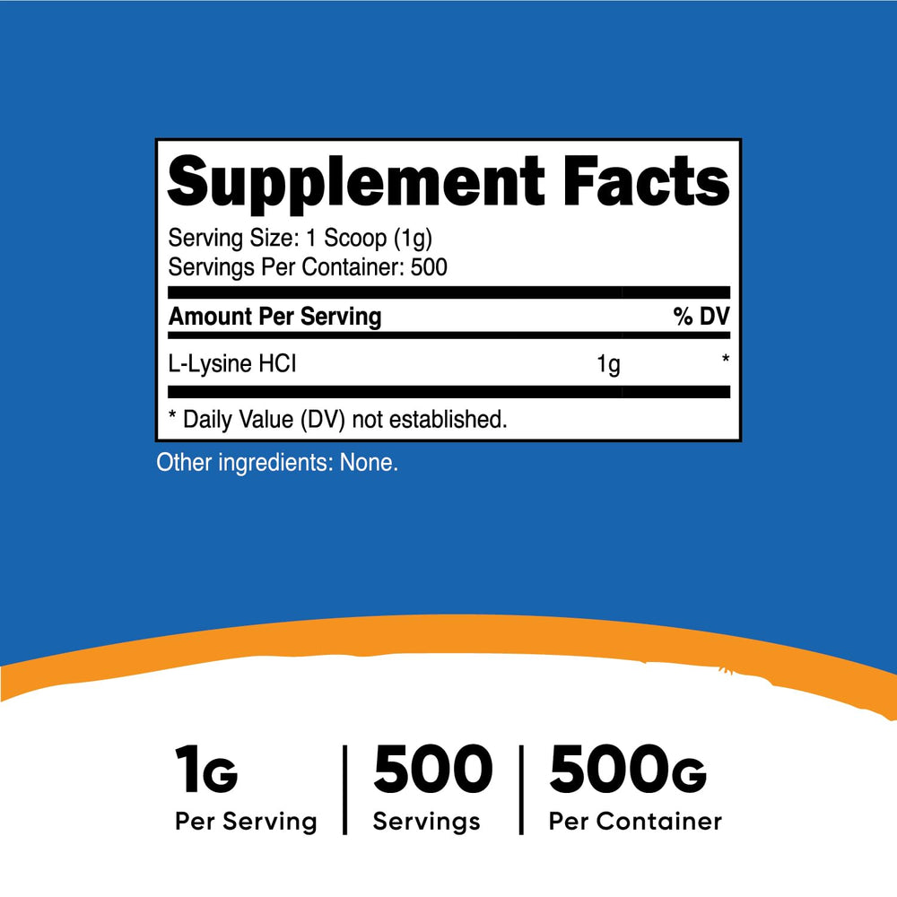 Nutricost L-Lysine powder 500 g container