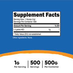 Nutricost L-Lysine powder 500 g container