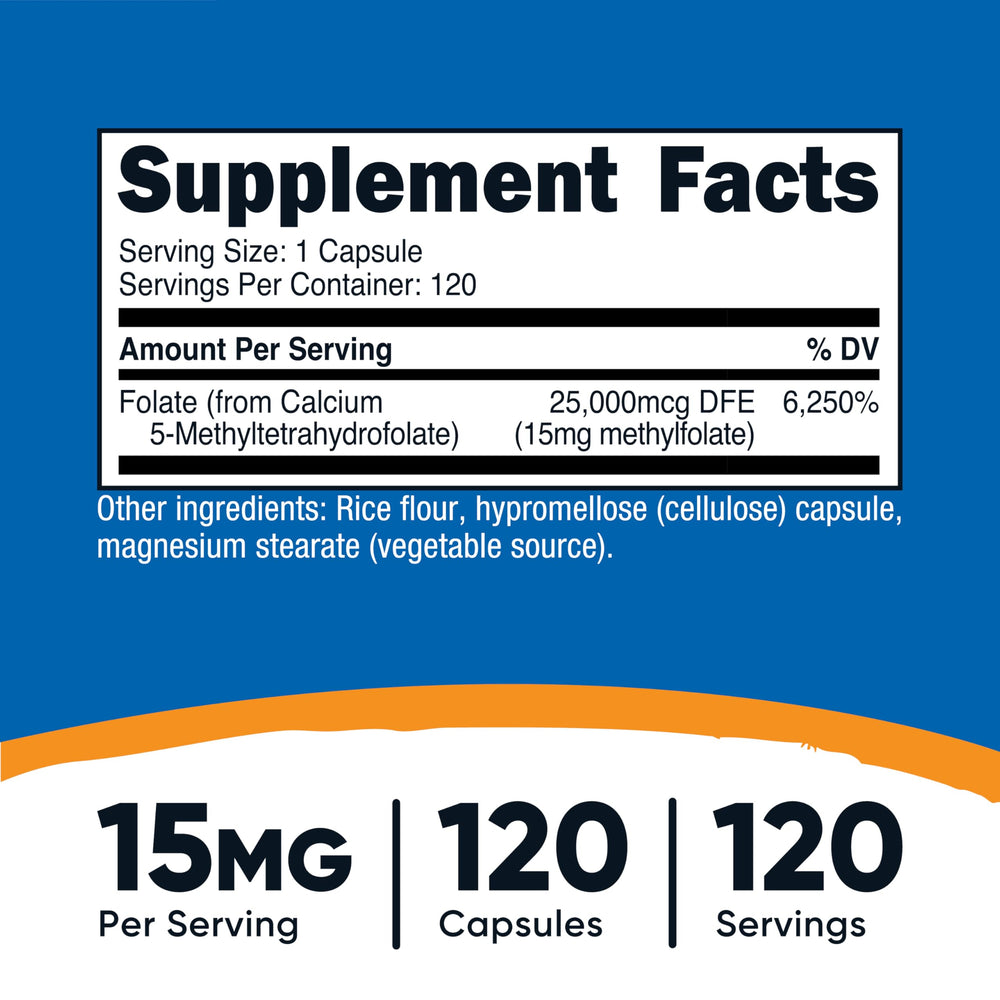 Nutricost L-Methylfolate 15mg bottle label close-up