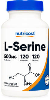 Front view of Nutricost L-Serine 500mg bottle (120 capsules)