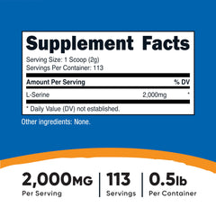 Nutricost L-Serine Powder nutrition facts label