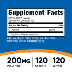 Nutricost L-Theanine capsules close-up; easy-to-swallow supplement in hand.