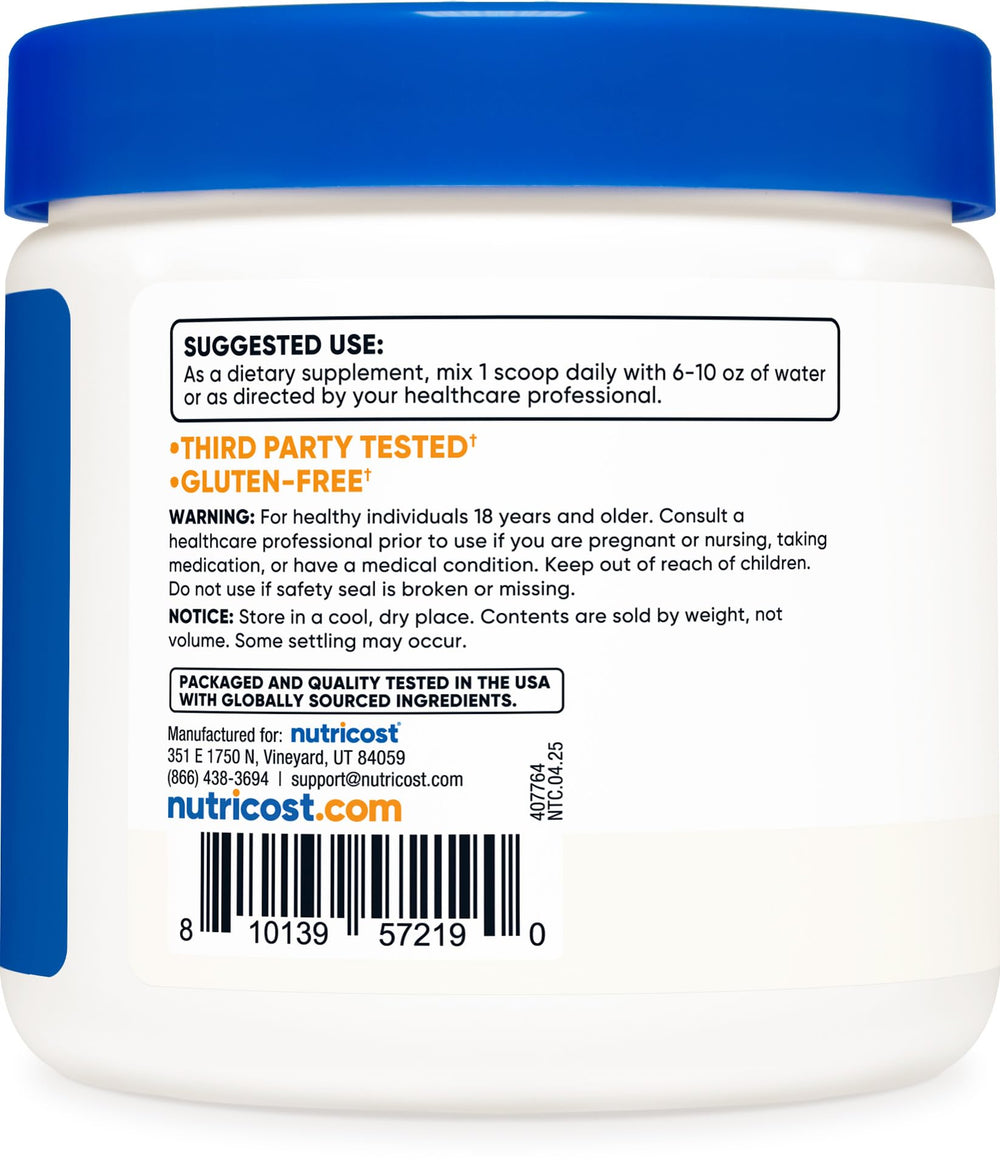 Nutricost L-Theanine powder in glass ready to mix beverages.