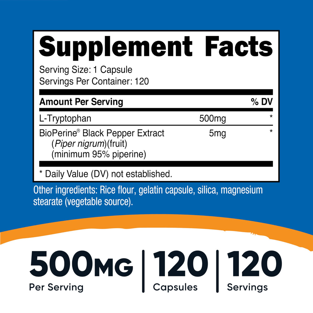Side view of Nutricost L-Tryptophan 500mg bottle