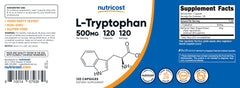Close-up of Nutricost L-Tryptophan 500mg bottle cap