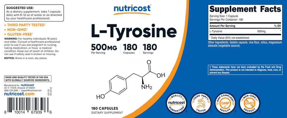 Lifestyle shot of Nutricost L-Tyrosine bottle