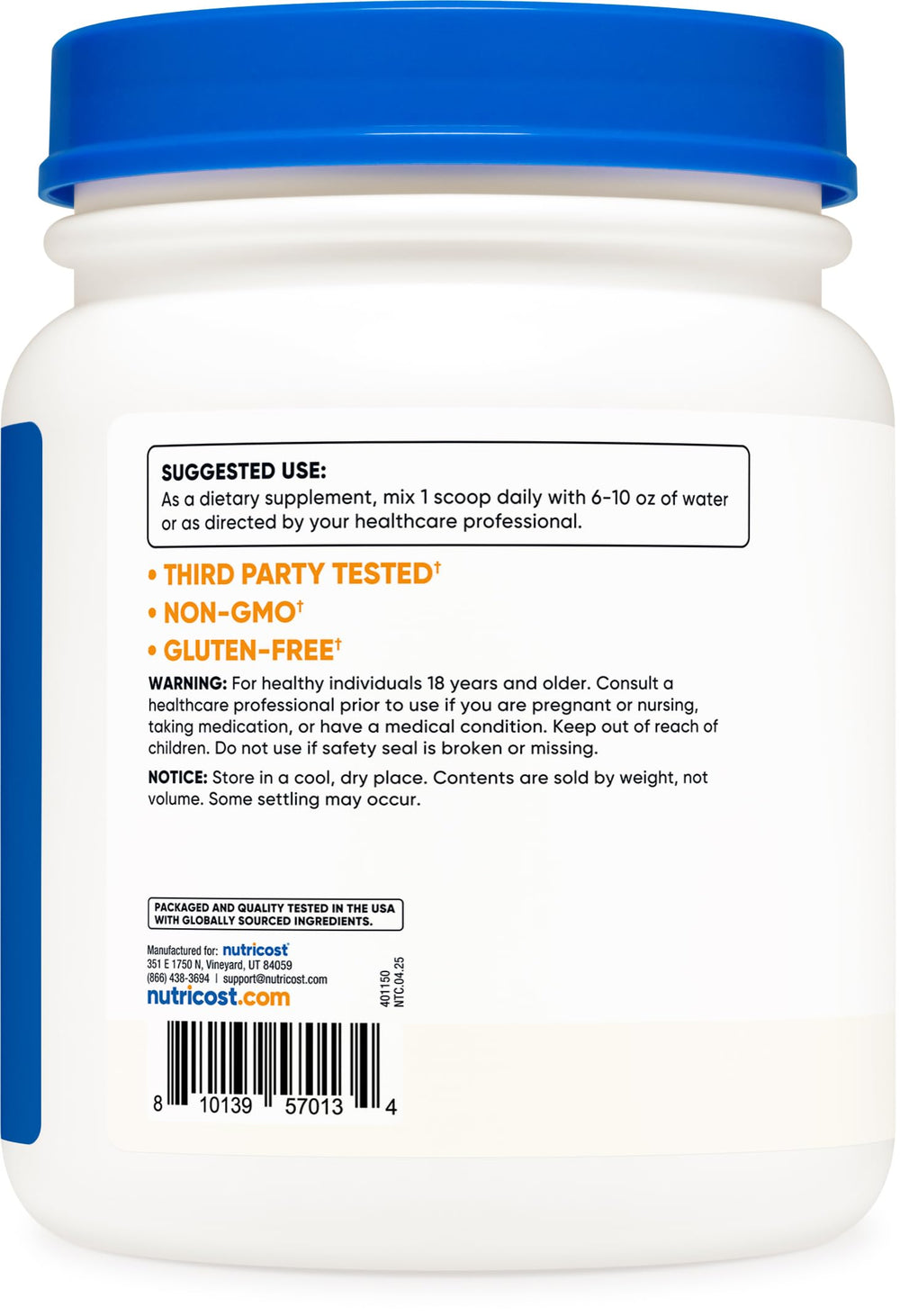 Gluten Free and Non-GMO indication for L-Tyrosine powder