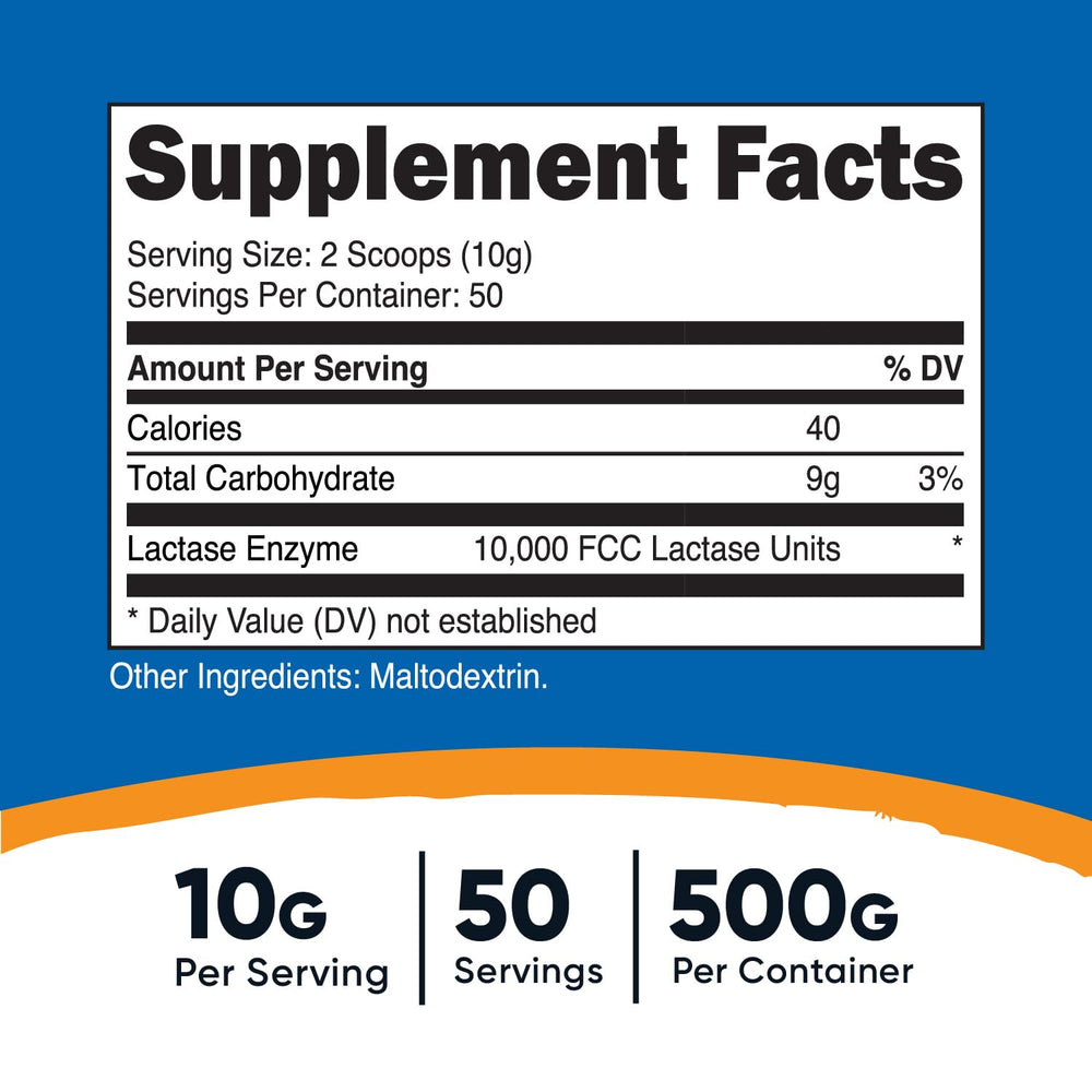 Nutricost Lactase Powder 500g bottle - back label