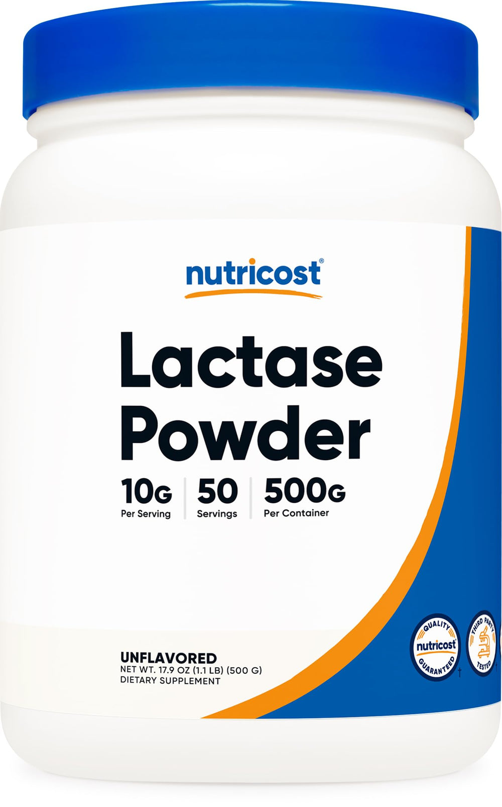 Nutricost Lactase Powder 500g bottle - front view