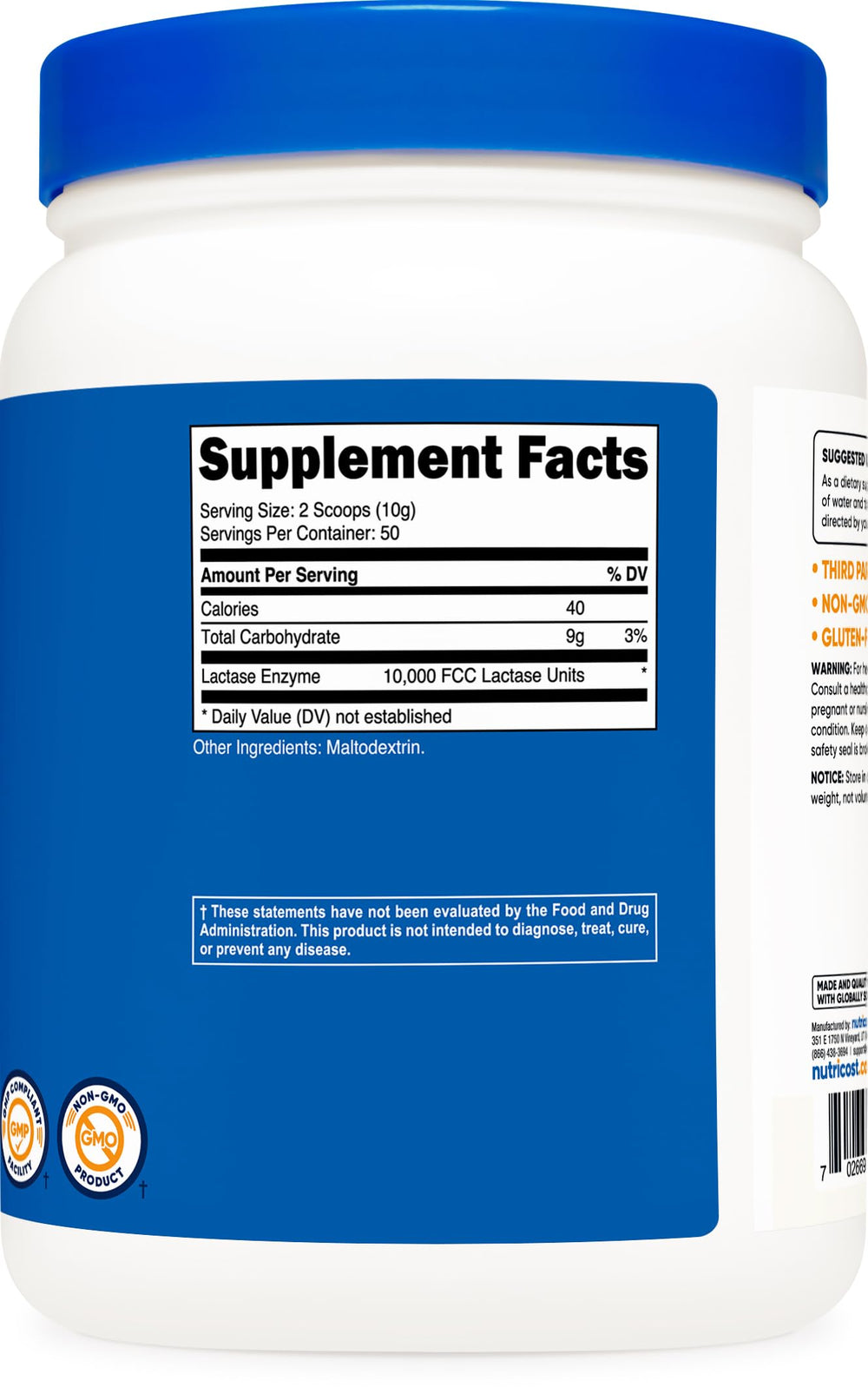 Serving size and dosage information for Nutricost Lactase Powder 500g