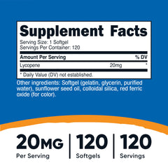 Single Lycopene softgel showing 20mg per serving