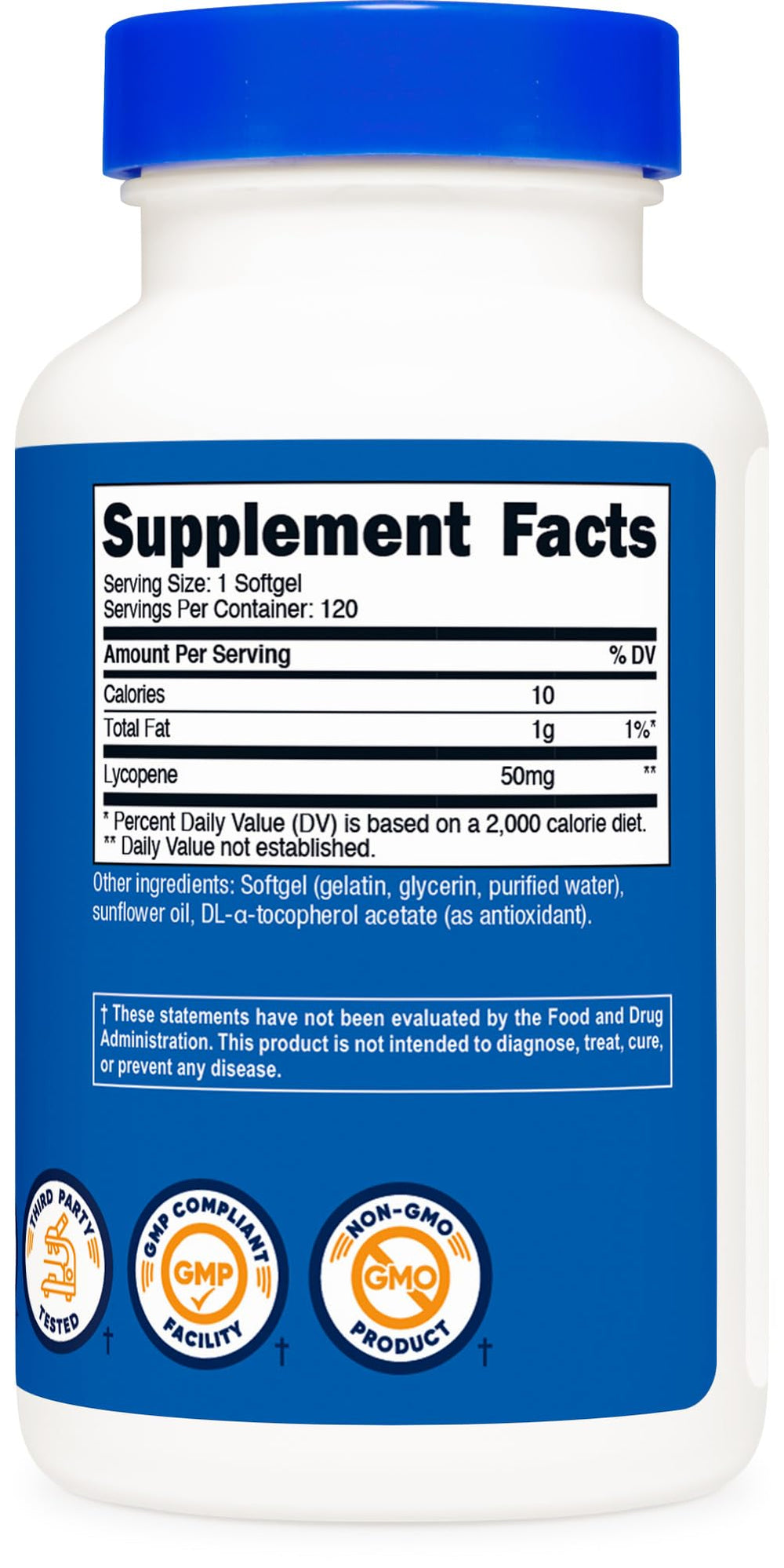 Nutrition facts panel for Nutricost Lycopene 50mg Softgels