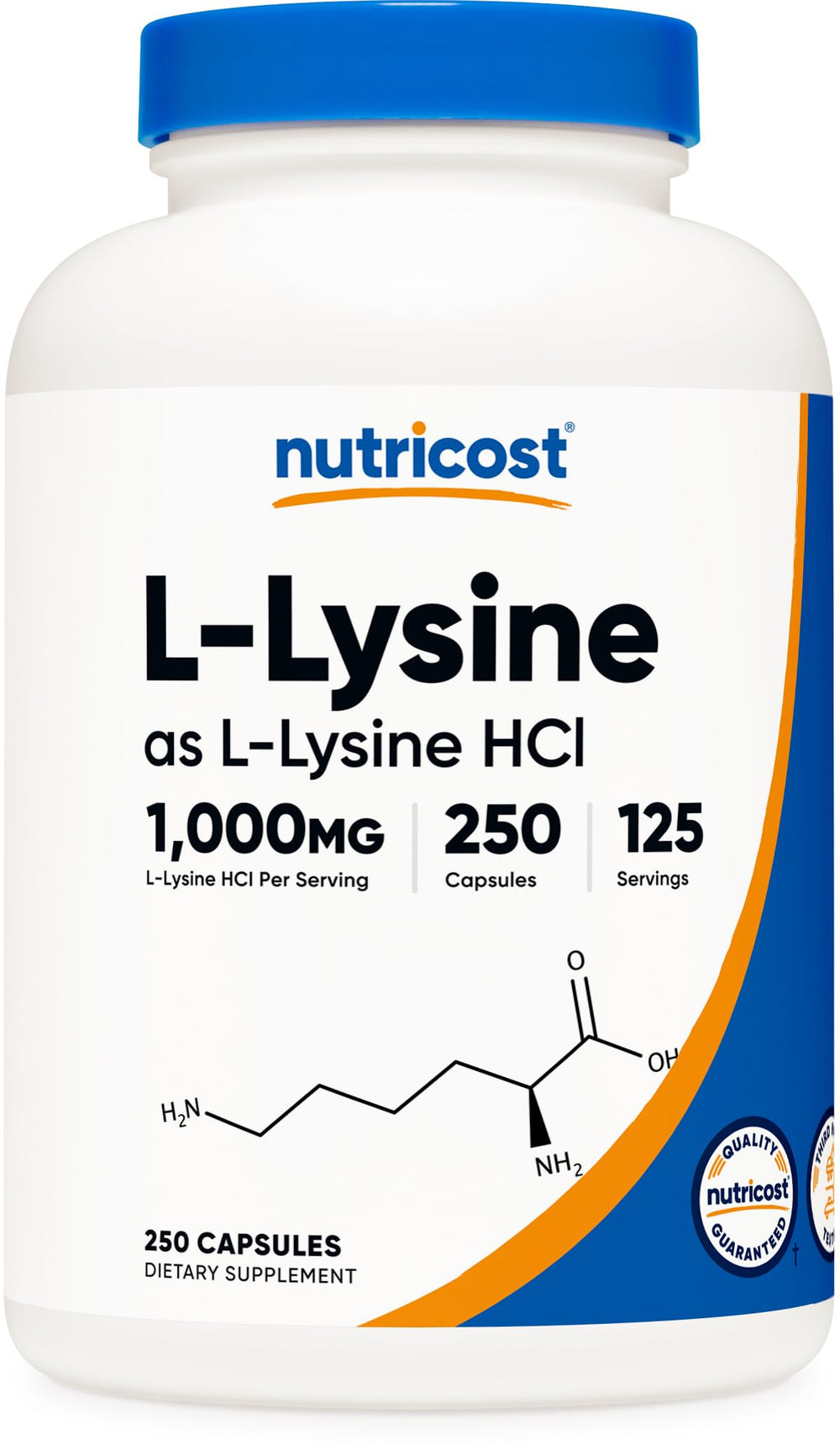 Bottle label for Nutricost L-Lysine 1000mg