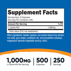 Close-up of 500mg L-Lysine per capsule