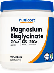 Nutricost Magnesium Bisglycinate Powder Unflavored 250g bottle front