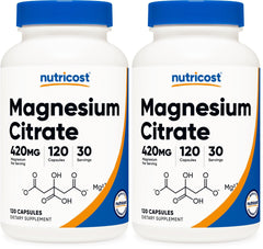 Front view of Nutricost Magnesium Citrate 420mg bottle (pack of 2)