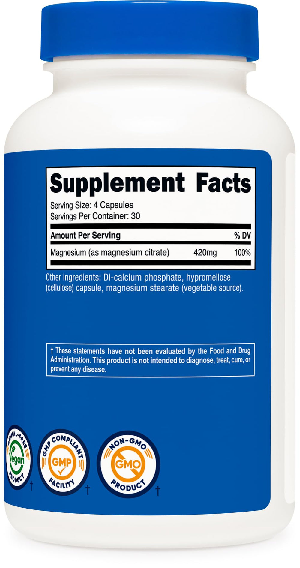 Gluten-free, non-GMO magnesium citrate supplement