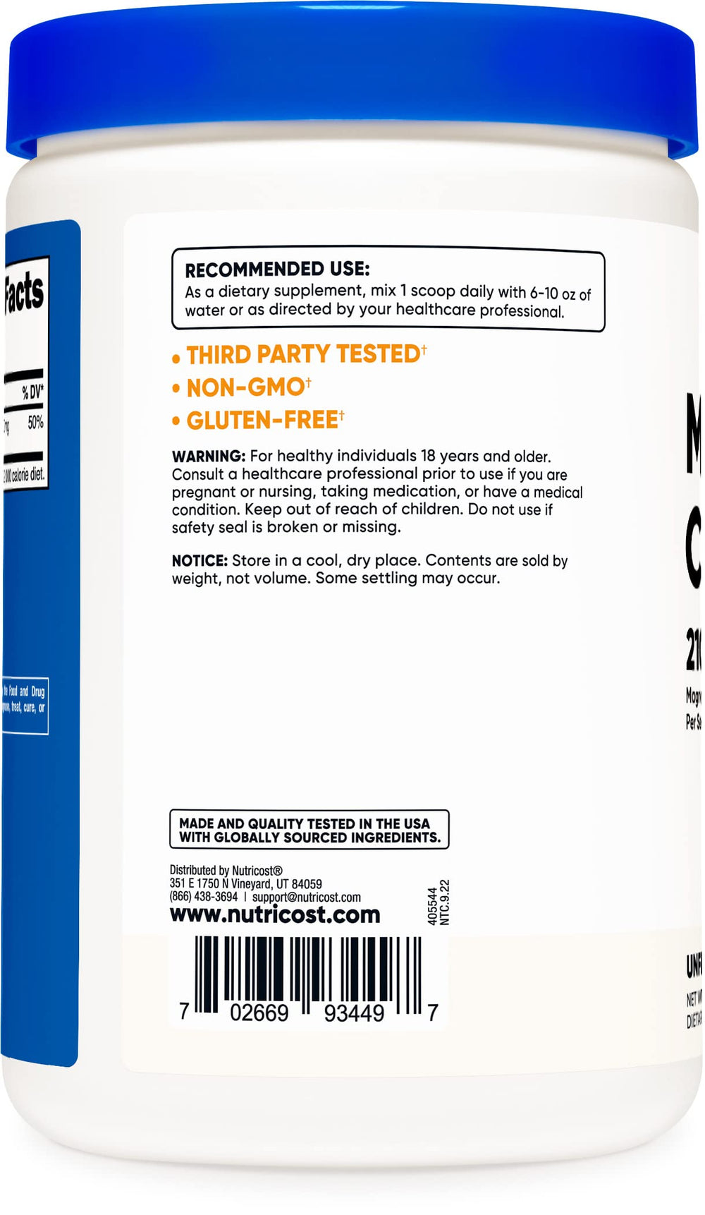 500g bottle of Nutricost Magnesium Citrate Powder unflavored