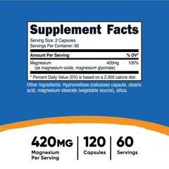 Close-up view of Nutricost Magnesium+ bottle showing 60 servings per bottle