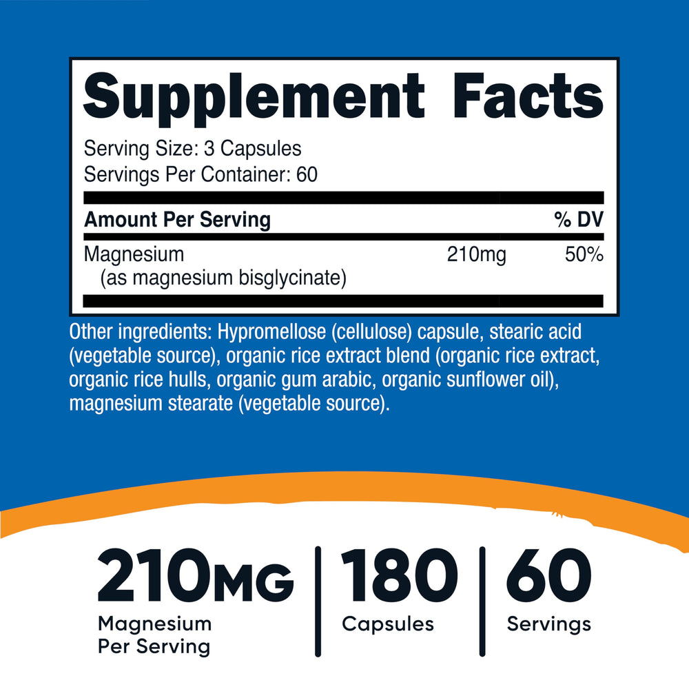 Nutricost Magnesium Glycinate capsules bottle back showing serving size and ingredients.