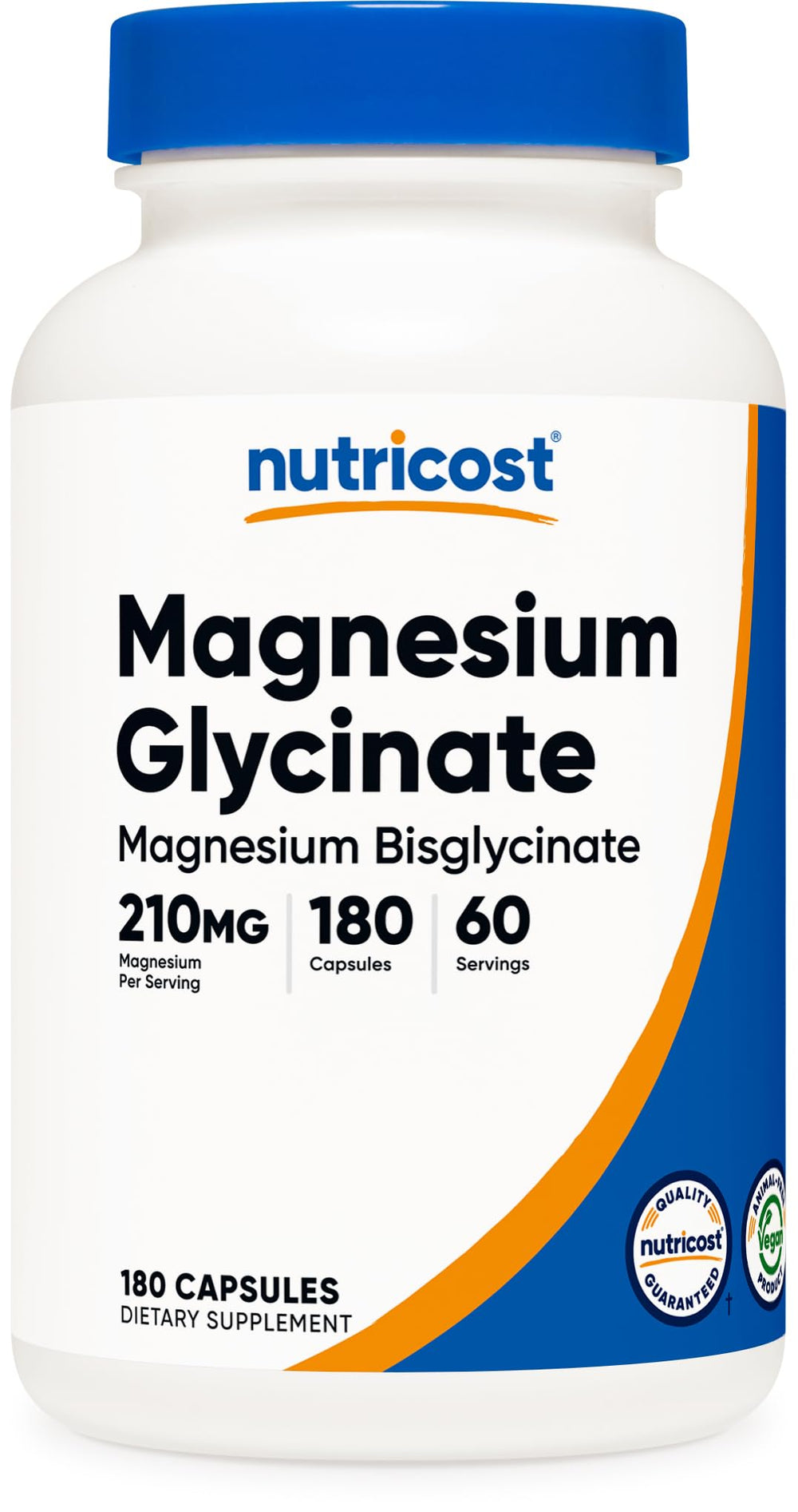 Nutricost Magnesium Glycinate capsules bottle front for easy daily supplementation.