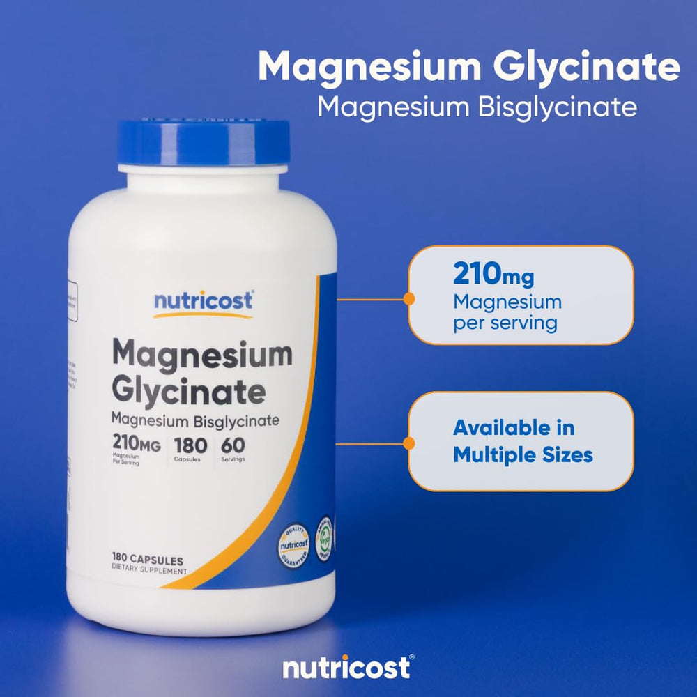 Nutricost Magnesium Glycinate capsules close-up texture highlighting smooth capsule surface.
