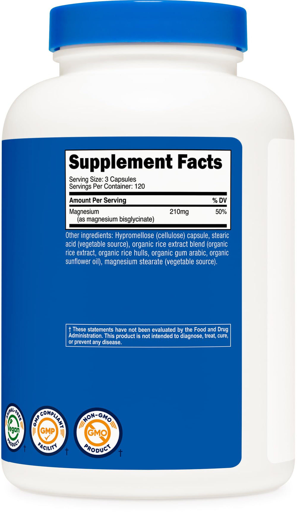 Nutricost Magnesium Glycinate bottle nutrition panel close-up, clear ingredient details.