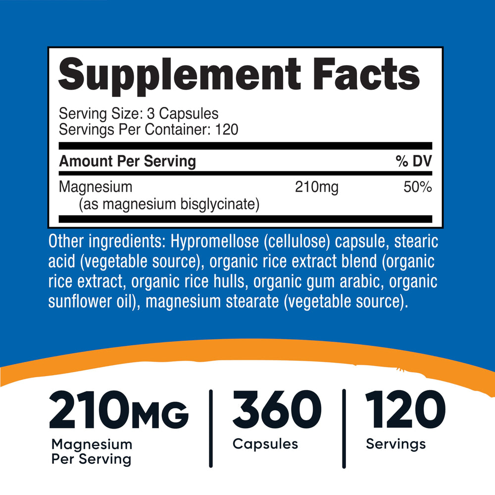 Nutricost Magnesium Glycinate capsules pouring from bottle.