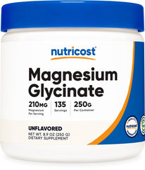 Nutricost Magnesium Glycinate Powder bottle with label, 250 grams, unflavored