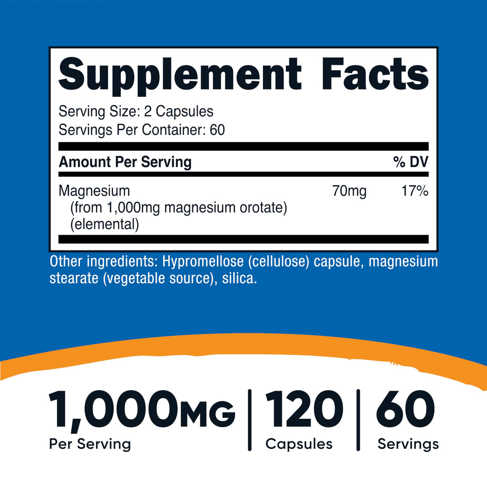 Nutrition facts panel for Nutricost Magnesium Orotate 1000mg