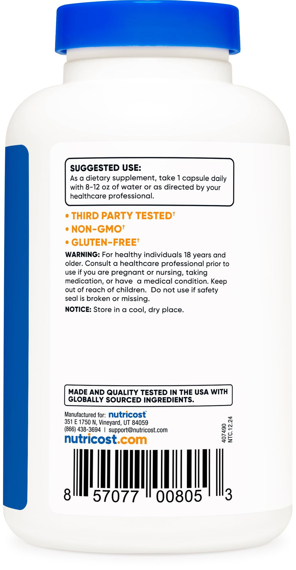Pack shot of Nutricost Magnesium Oxide 375mg bottle with 240 capsules