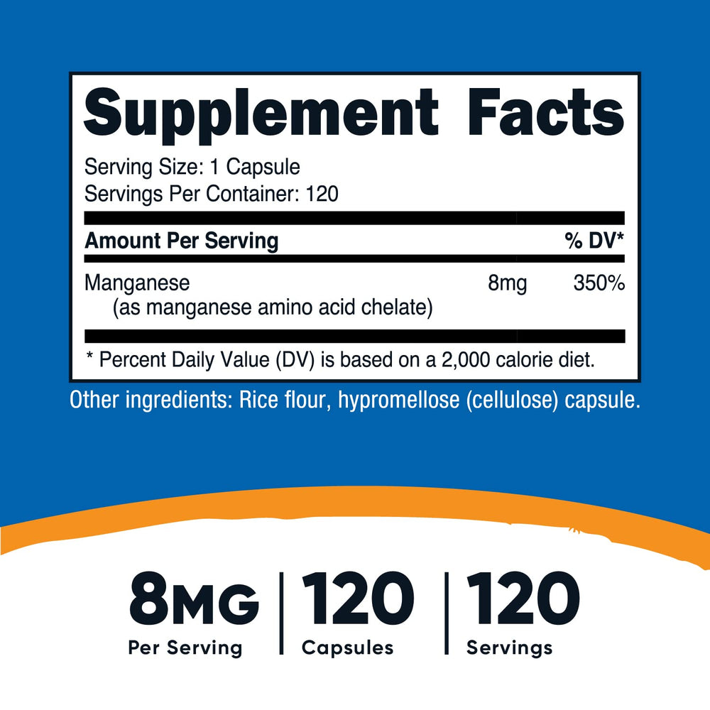 Close-up of Nutricost Manganese 8mg bottle cap