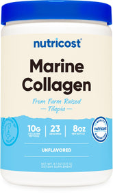 Front view of Nutricost Marine Collagen Powder 8 oz bottle