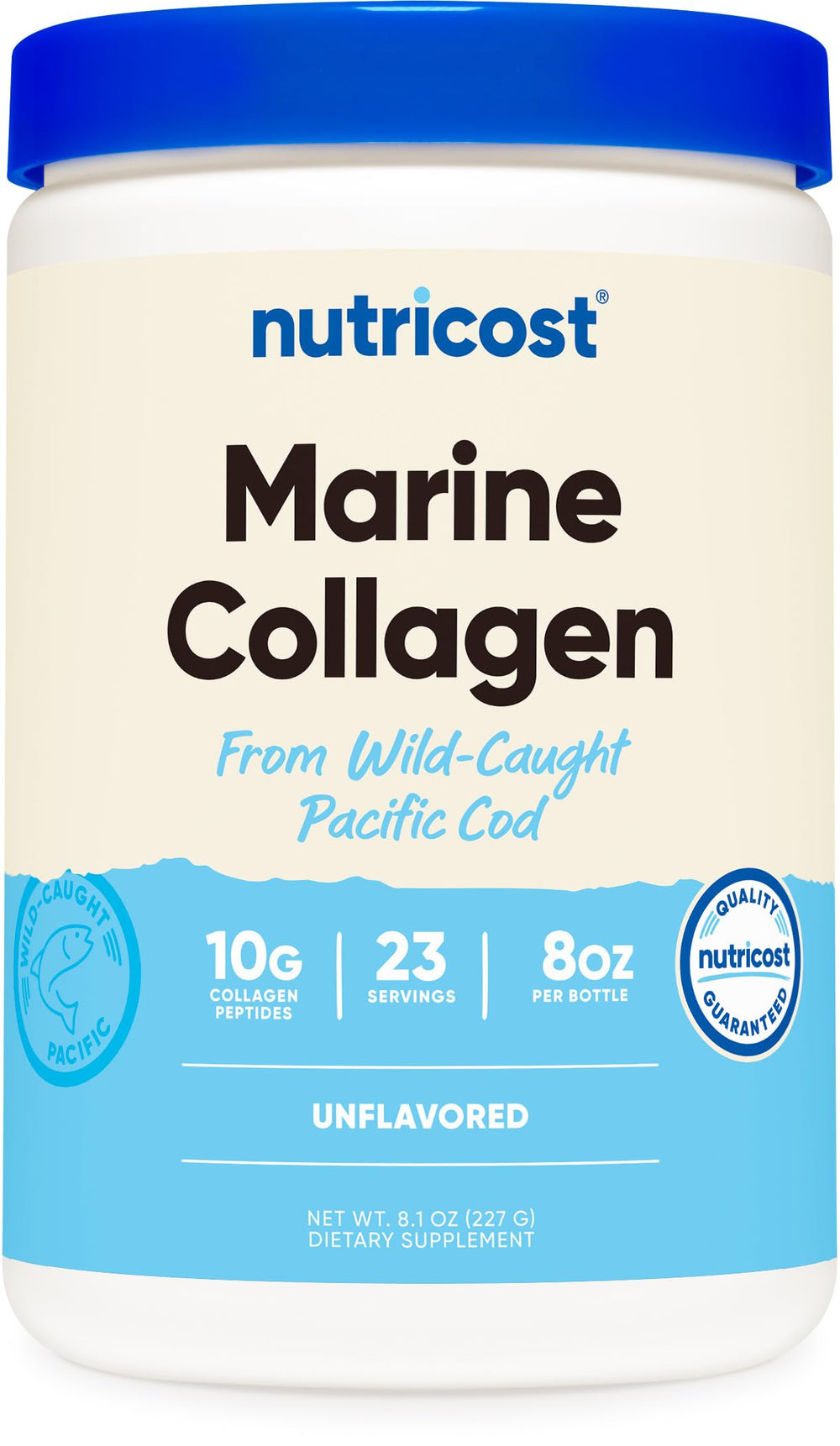 Front label of Nutricost Marine Collagen Powder Wild-Caught 8 oz