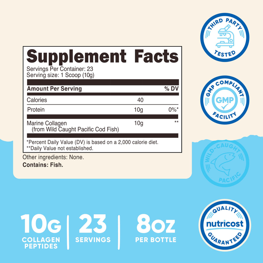 Nutrition facts panel for Nutricost Marine Collagen Powder