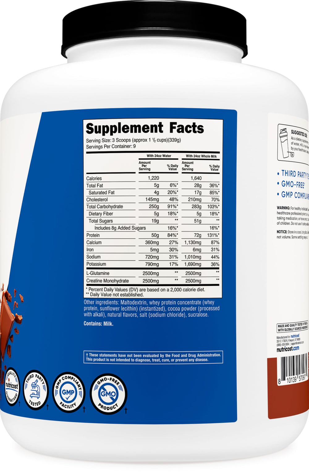 Nutricost Mass Gainer lab-testing ISO badge for quality assurance